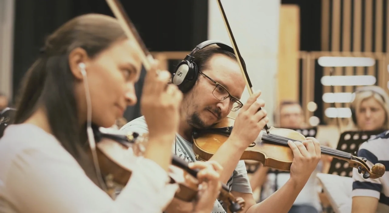 Musicians recording Le Monde de Jalèya in the studio